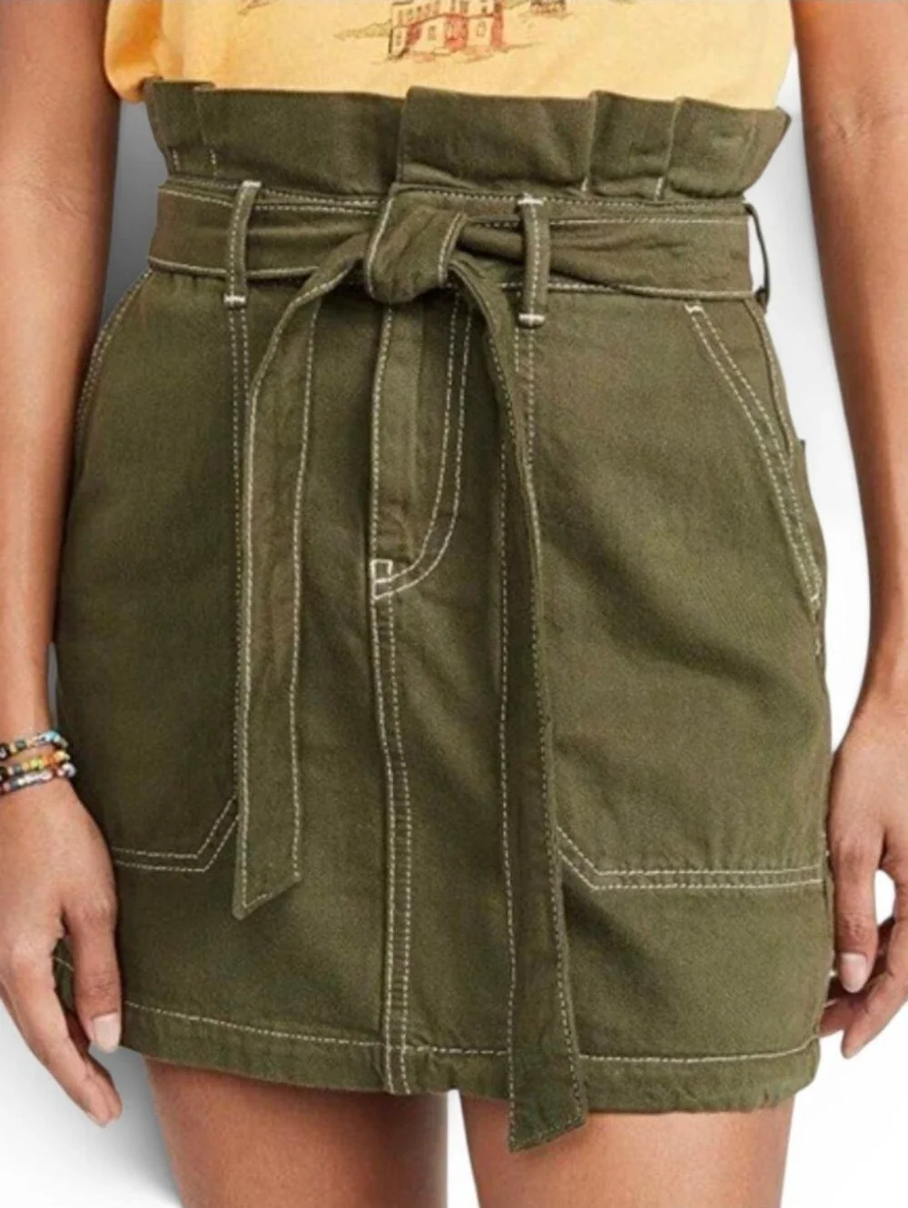 FREE PEOPLE Green Splendor In The Grass Belted Mini Skirt - Size 4